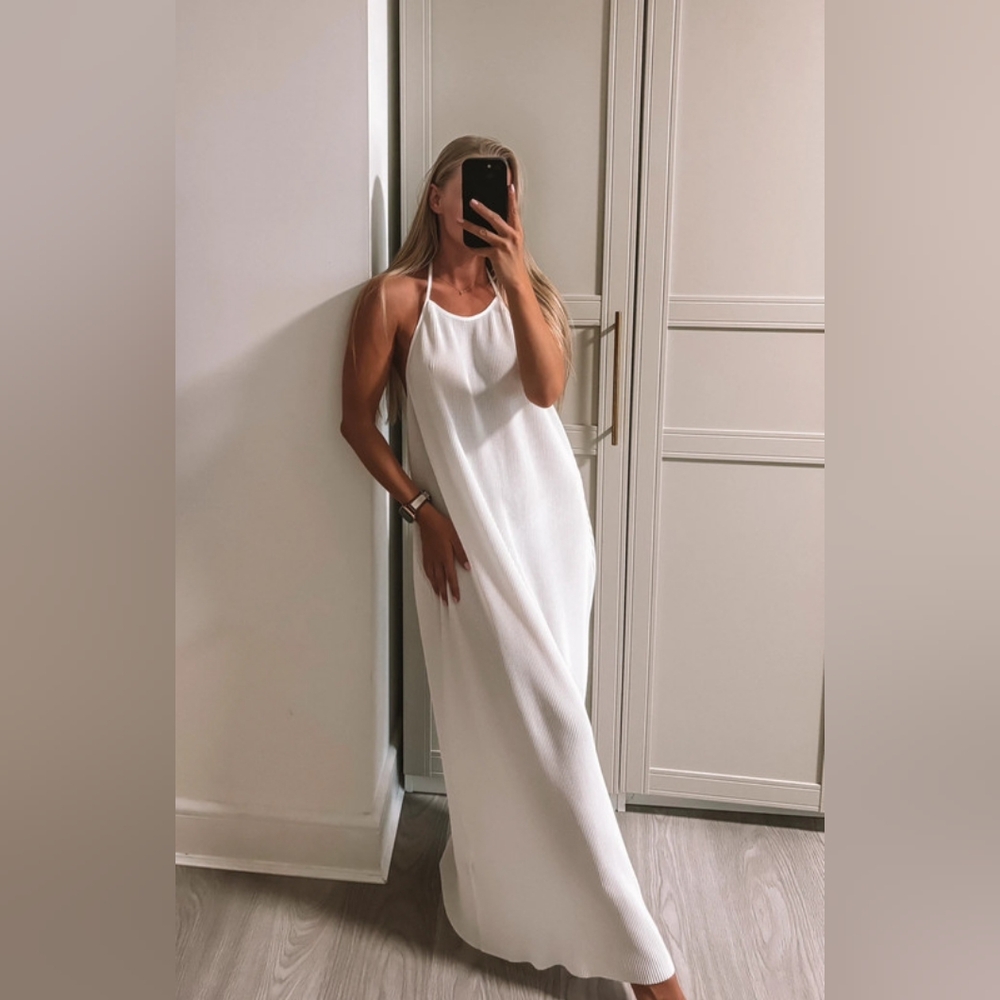 Zara Open back pleated halted dress